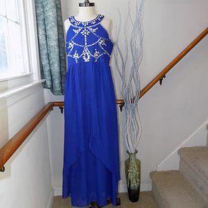 POPPIES & ROSES Royal Blue Open Beaded Dress Size Medium Party Dress
